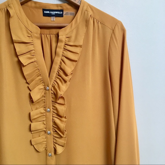 Karl Lagerfeld Paris mustard yellow blouse - Picture 3 of 8